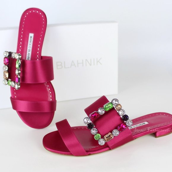 NEW MANOLO BLAHNIK Crystal Buckle Sandals- Evening, Wedding, Cocktail, Party - Picture 2 of 12